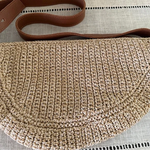 The Sak Half-Moon Woven Crossbody Bag with Brown Leather Strap - Picture 4 of 10